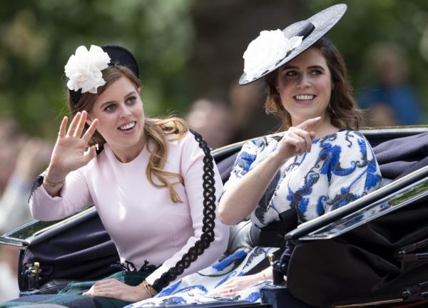 Princess Beatrice and Princess Eugenie in a carriage during the Trooping The Colour parade in London, 2019