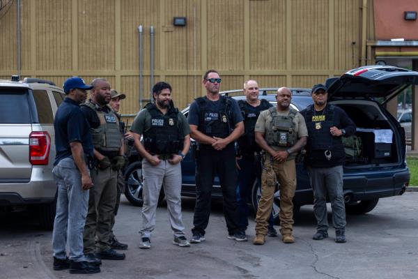 ICE Enforcement and Removal Operations officers gathered early in the morning in Houston, Texas, for planned pre-dawn attests.