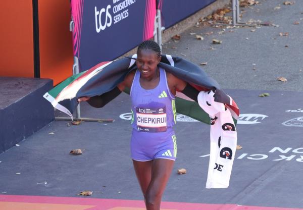 Chepkirui celebrating her victory.
