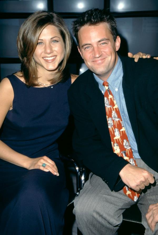Jennifer Aniston and Matthew Perry attend the 1995 NBC Fall Preview.