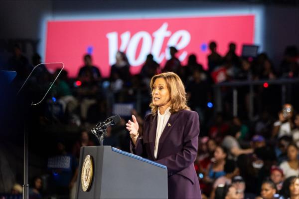 Harris criticized Trump for hand-selecting three members of the US Supreme Court that overturned Roe v Wade.