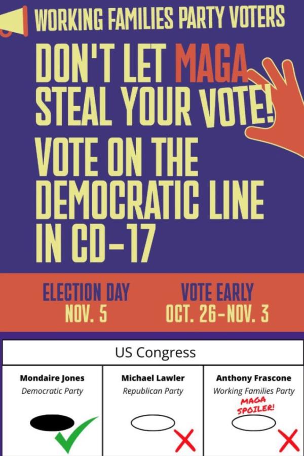 A post from the Working Families Party accusing Anthony Frascone of being a 