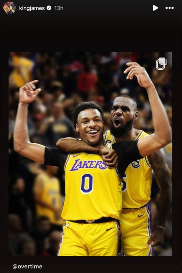 LeBron James reacts to his son Bro<em></em>nny James getting picked by the Lakers in the second round of the 2024 NBA Draft on June 27 2024. 