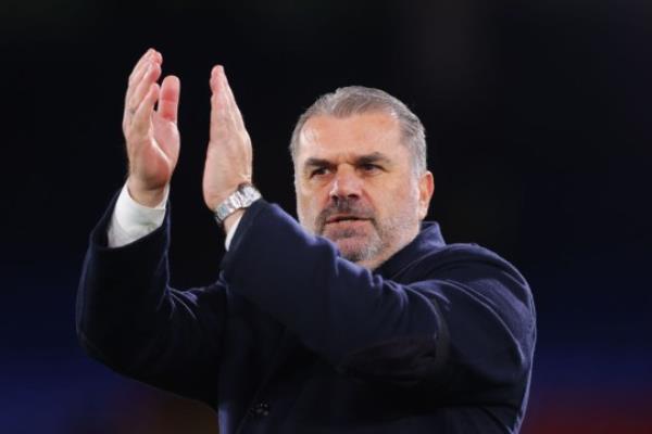Ange Postecoglou, manager of Tottenham Hotspur, celebrates after the Premier League match between Crystal Palace and Tottenham Hotspur at Selhurst Park.