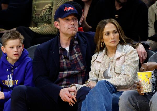 Ben Affleck, Jennifer Lopez at an NBA game in March 2024