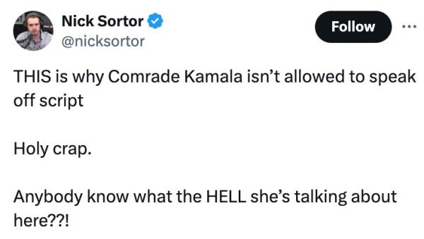 Trump campaign, o<em></em>nline critics eviscerate Kamala Harris over latest word salad</p>

<p>　　