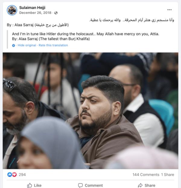 In this 2018 Facebook post, Hejji endorsed Hitler again, with a caption that says he was 