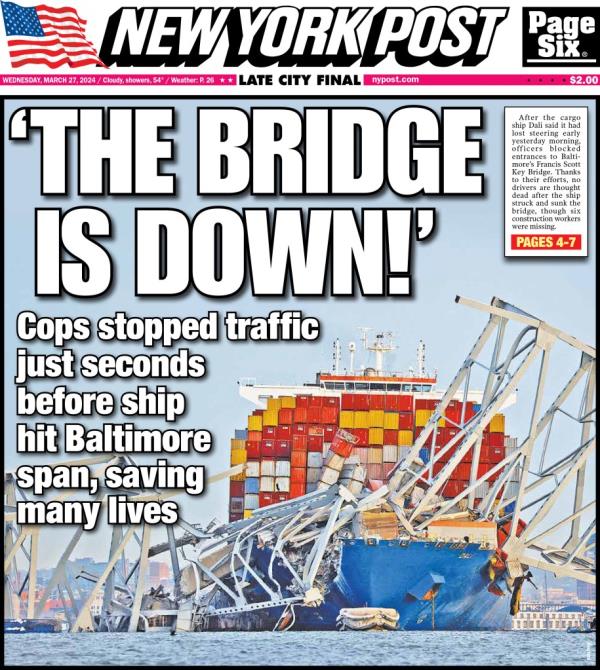Front cover of the New York Post on March 27, 2024.
