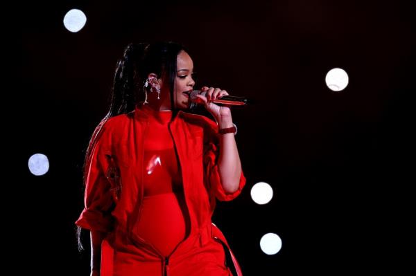 Rihanna performs o<em></em>nstage during the Apple Music Super Bowl LVII Halftime Show at State Farm Stadium on February 12, 2023 in Glendale, Arizona. 