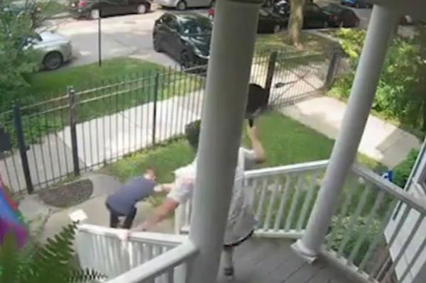 man chases burglar with frying pan