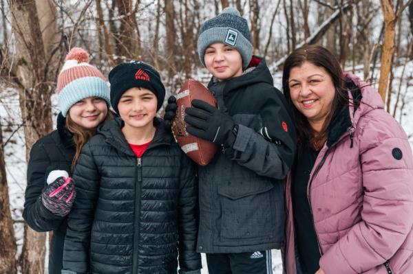 Sarah Mannarino (from left), Ryan Mannarino, Tommy Mannarino and Vero<em></em>nica Gill Mannarino outside in the snow. 