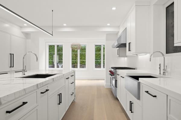 There's lots of light in the chef's kitchen. 