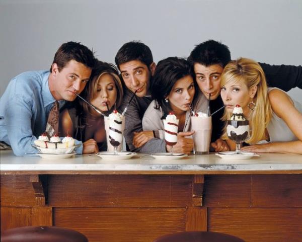Matthew Perry with Friends co-stars Jennifer Aniston, David Schwimmer, Courteney Cox, Matt LeBlanc and Lisa Kudrow
