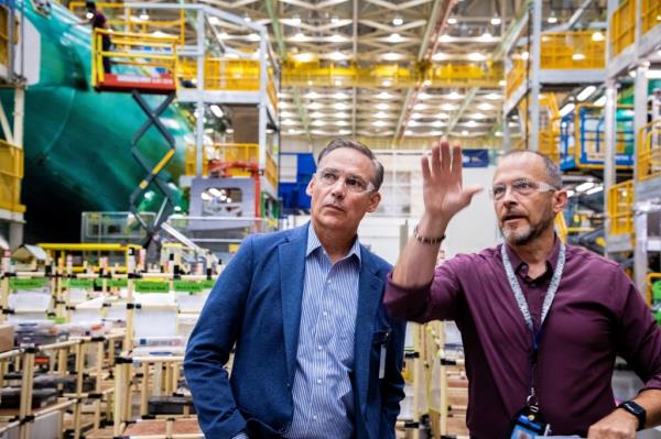 Boeing's new CEO Kelly Ortberg visits the company's 767 and 777/777X programs' plant in Everett, Washington, U.S. August 16, 2024. 