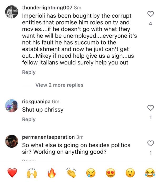comments on Michael Imperioli's Instagram post a<em></em>bout Kamala Harris