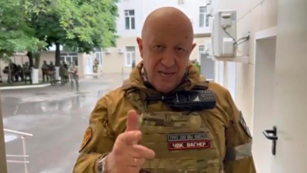 Russian Wagner commander Yevgeny Prigozhin broadcasting from inside the Russian Military Southern District headquarters, June 24, 2023
