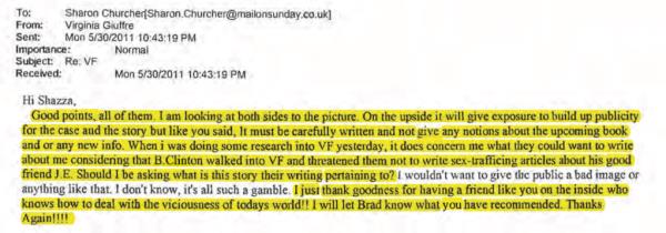 Email from Virginia Giuffre to Sharon Churcher