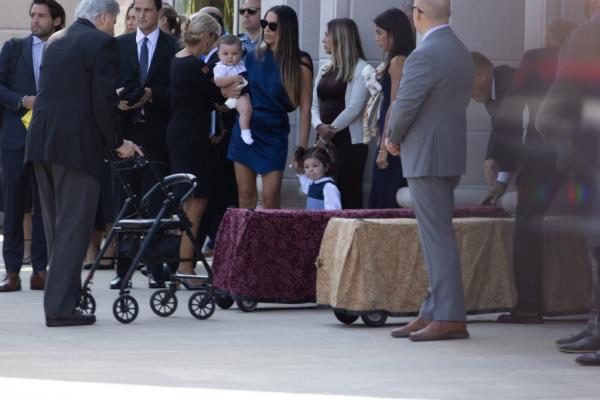 Mourners outside of St. Mary Magdalen Catholic Church in Media, Pa. for the funerals of Johnny and Matthew Gaudreau on Sept. 9, 2024.