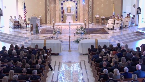 The inside of St. Mary Magdalen Catholic Church during the funeral.