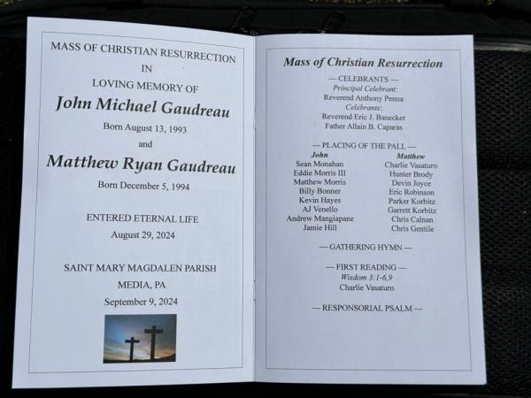 The program for the funeral mass for Johnny and Matthew Gaudreau.