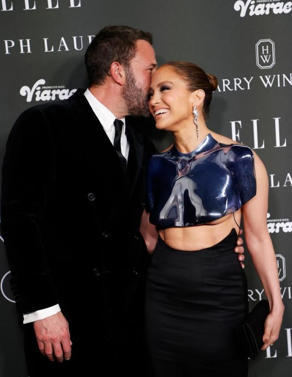 Jennifer Lopez and Ben Affleck arrive for Elle's 2023 Women in Hollywood celebration, at Nya Studios in Los Angeles, California, on December 5, 2023.