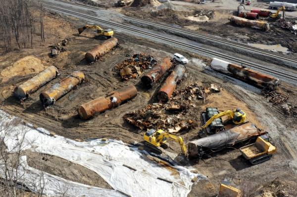 Eleven of the 38 cars derailed were carrying hazardous materials on Feb. 3, 2023, near the Pennsylvania border.