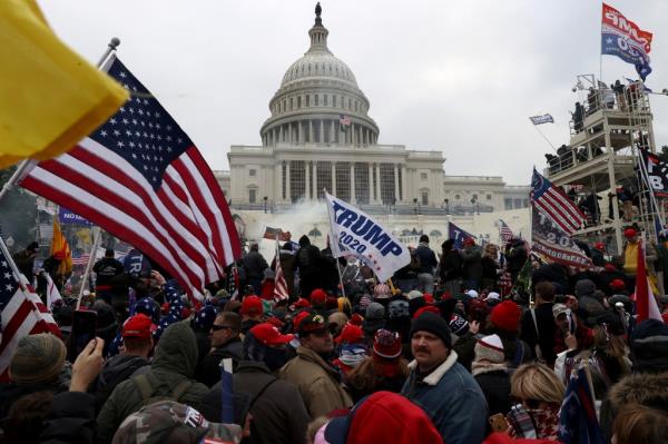 Protesters gather outside the U.S. Capitol Building on January 06, 2021.