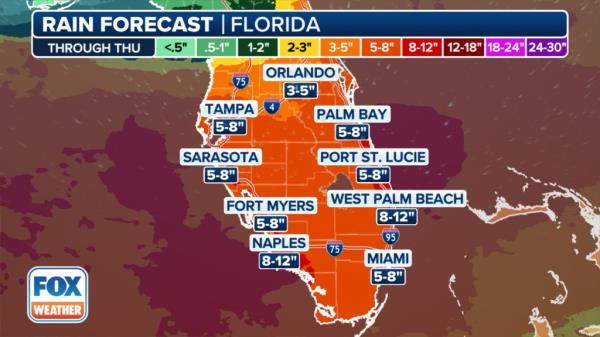 A weather forecast map of the Gulf of Mexico and Florida
