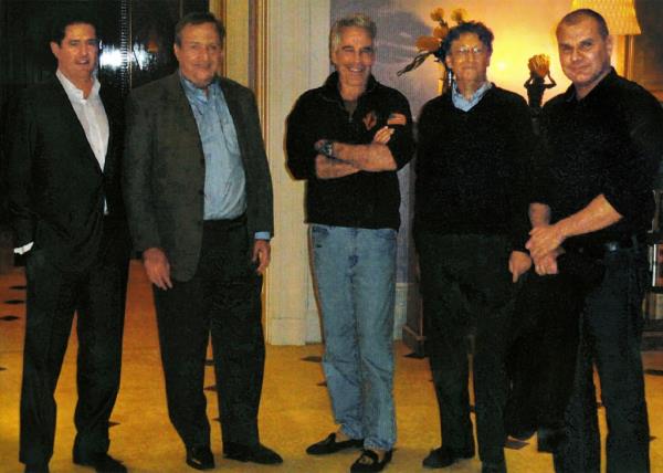 Gates has been associated with co<em></em>nvicted pedophile Jeffrey Epstein (pictured second and third from right, respectively). 
