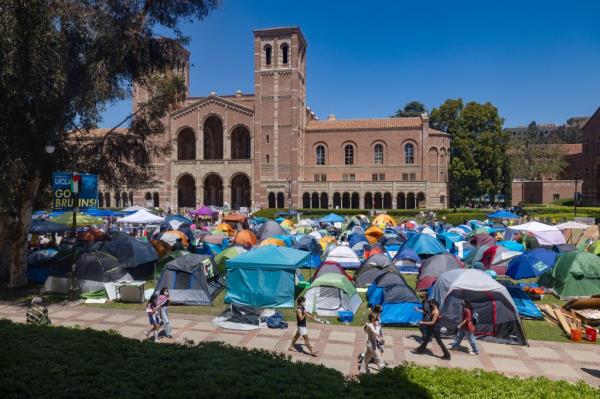 An anti-Israel encampment on UCLA's campus on April 29, 2024.