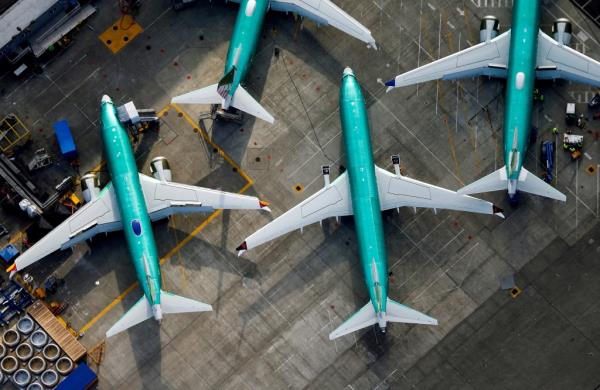 An aerial photo shows Boeing 737 MAX airplanes.
