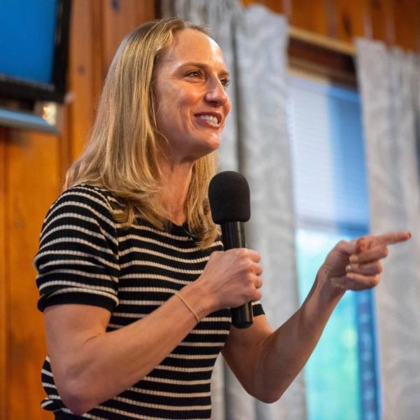 Sue Altman, candidate for the House of Representatives in NJ participates in a town hall meeting in Warren County, Sept. 28, 2024