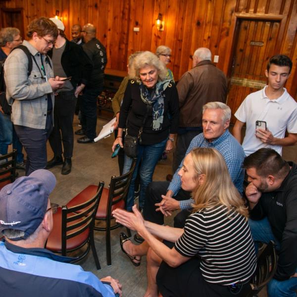 Sue Altman, candidate for the House of Representatives in NJ participates in a town hall meeting in Warren County, Sept. 28, 2024