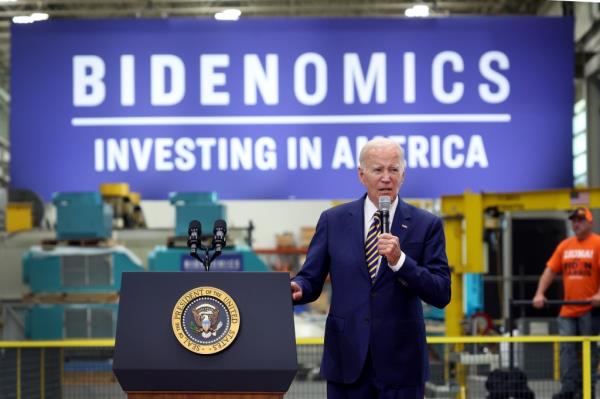 President Joe Biden speaks to guests at Ingeteam Inc., an electrical equipment manufacturer, on August 15, 2023 in Milwaukee, Wisconsin. Biden used the opportunity to speak a<em></em>bout his 