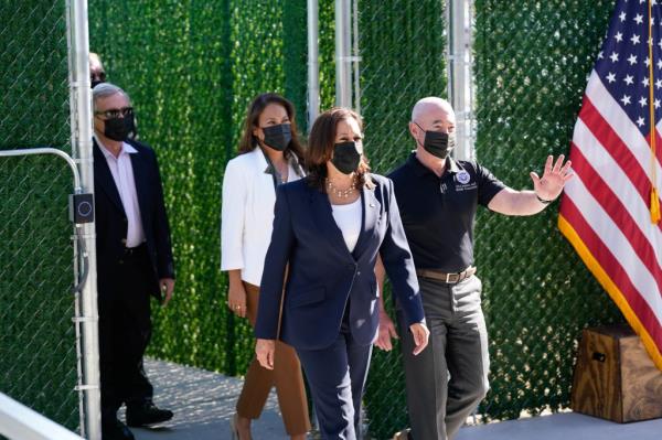 Vice President Kamala Harris tours the El Paso Border Patrol Station with Secretary Alejandro Mayorkas, Department of Homeland Security, Rep. Vero<em></em>nica Escobar and Chairman Dick Durbin in El Paso, Texas, USA, 25 June 2021