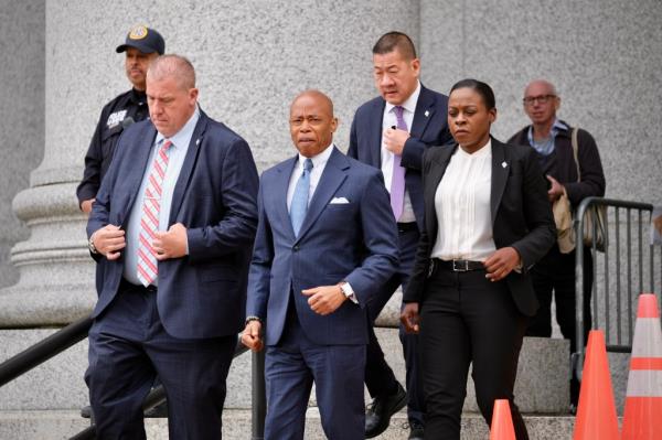 New York City Mayor Eric Adams leaving federal court.