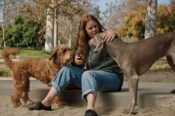 Amy Adams playing with dogs