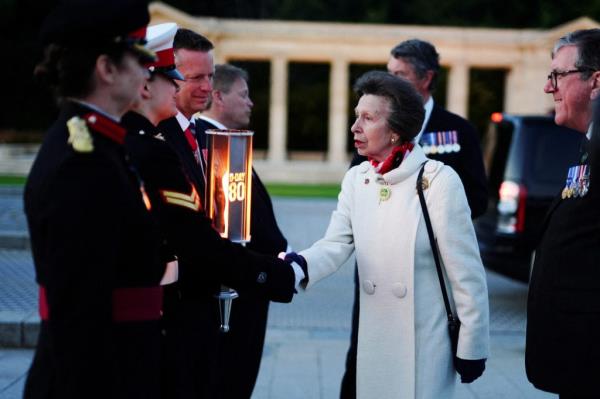 Princess Anne, President of the Commo<em></em>nwealth War Graves Commission, greeting Cadet Corporal Grace Maddison on the 80th anniversary of D-Day, Bayeux War Cemetery, Normandy, France