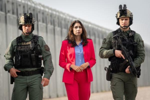 Home Secretary Suella Braverman during a visit to the north eastern Greek border with Turkey in Alexandroupolis to view surveillance facilities and learn how Greek security forces are mo<em></em>nitoring the land border with their Turkish neighbours. The Home secretary is on a two day visit to the region to discuss migration and security. Picture date: Friday November 3, 2023. PA Photo. Photo credit should read: Stefan Rousseau/PA Wire