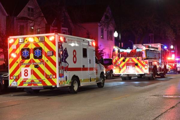 Chicago Police at the scene of wher<em></em>e an 8-year-old girl was killed and 10 other people were wounded in a mass shooting on the city's South Side on April 13, 2024.