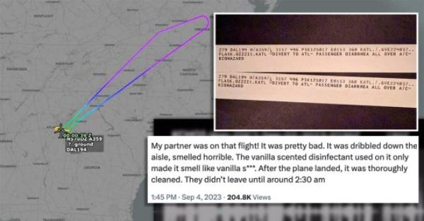 The flight was diverted back to wher<em></em>e it came from and cabin crews spent five hours cleaning up