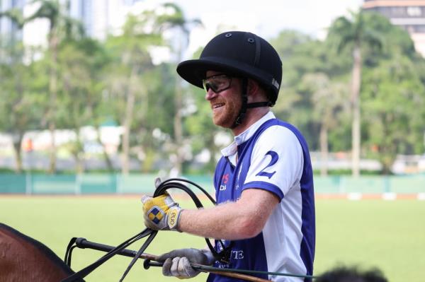 Prince Harry, The Duke of Sussex, Co-Founding Patron of Sentebale plays polo during the Sentebale ISPS Handa Polo Cup on August 12, 2023 in Singapore. 