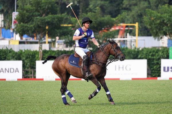 Prince Harry, The Duke of Sussex, Co-Founding Patron of Sentebale plays polo during the Sentebale ISPS Handa Polo Cup on August 12, 2023 in Singapore. 