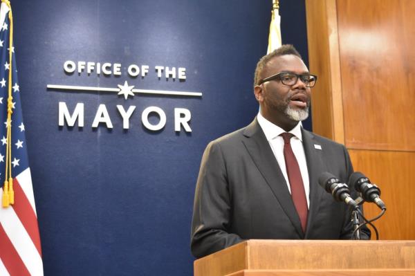 Chicago Mayor Brandon Johnson is pcitured