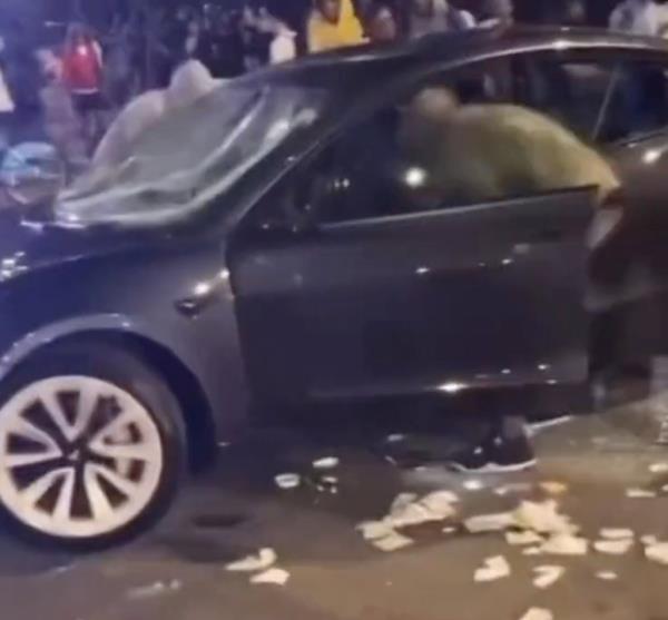 Protesters are seen on the streets of Chicago in April 2023.