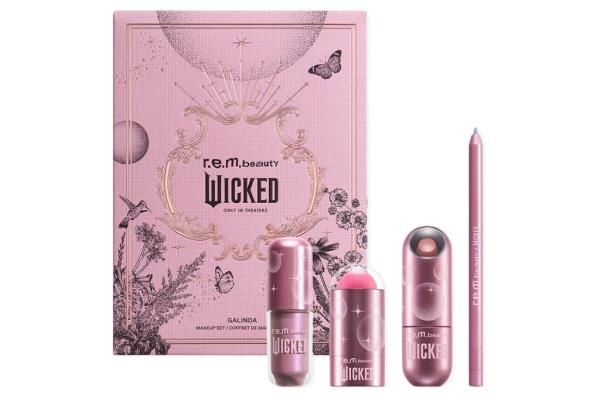 Pink makeup kit with a pencil and lip pencil