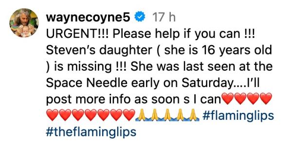 Wayne Coyne's post a<em></em>bout Steven Drozd's daughter