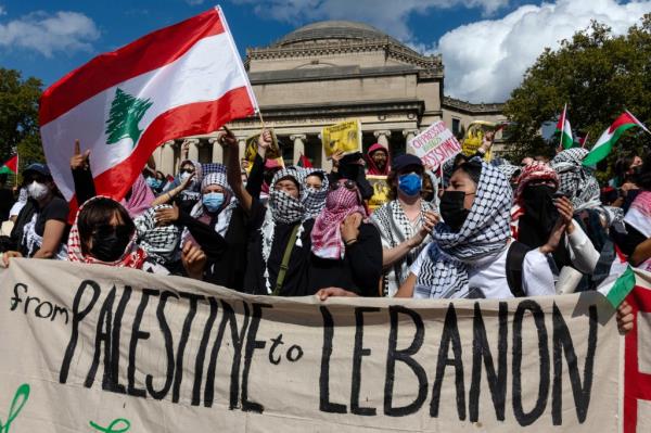 Columbia students organize dueling memorials and rallies both for Israel and Palestine on the one-year anniversary of the October 7th Hamas attack, on October 7, 2024 in New York City.