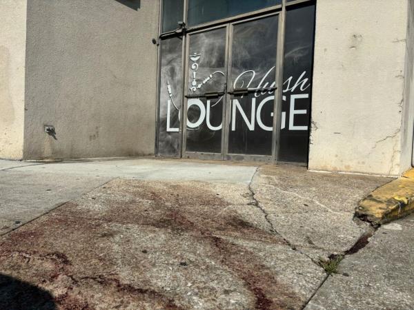 Blood stains in front of Hush Lounge in Birmingham's Five Point's neighborhood.