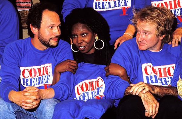 Billy Crystal, Whoopi Goldberg & Robin Williams during 1992 HBO's Comic Relief in Los Angeles.